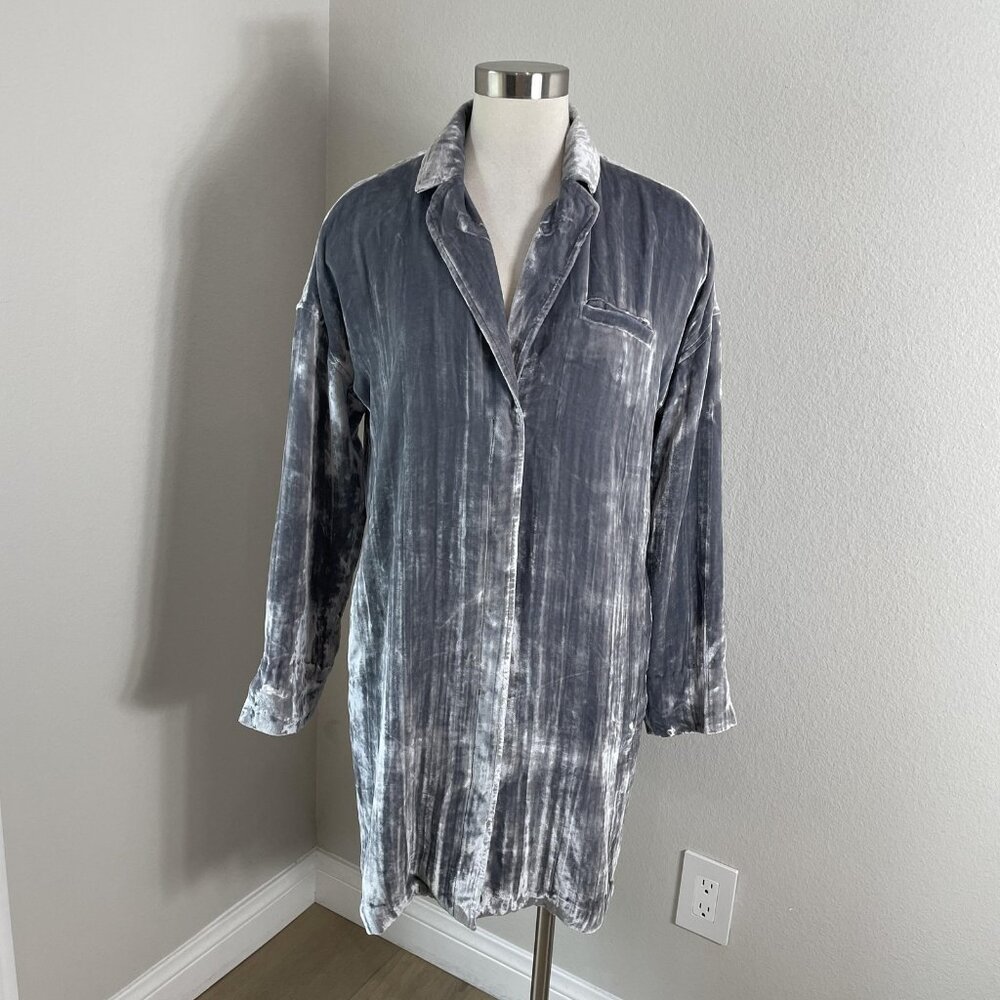 J Brand Coat Womens Small Gray Velvet Button Front Oversized Longline Duster